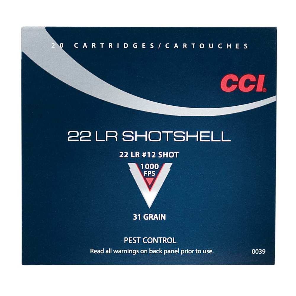 CCI SHOTSHELL 22LR 31GR #12 SHOT 1000FPS 20RD 100BX/CS - for sale
