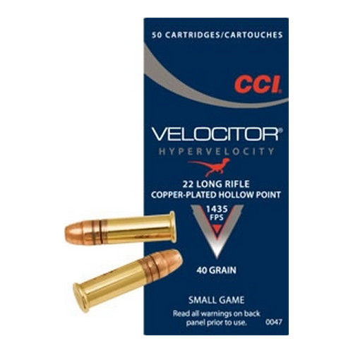 CCI VELOCITOR 22LR 40GR PLATED HP 1435FPS 50RD 100BX/CS - for sale