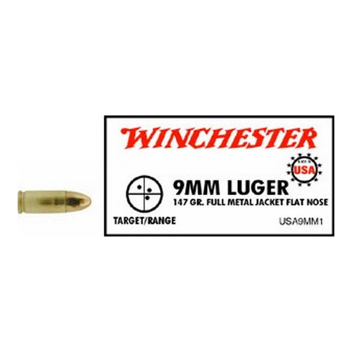 WINCHESTER USA 9MM LUGER 147GR FMJ-FP 50RD 10BX/CS - for sale