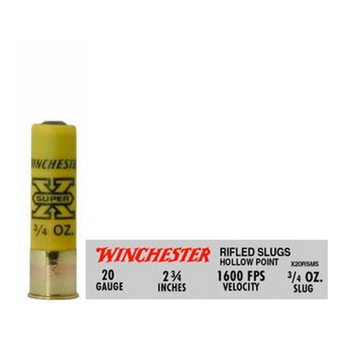 WINCHESTER SUPER-X 20GA 2.75" 3/4OZ RIFLED SLUG 5RD 50BX/CS - for sale