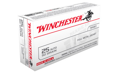 WINCHESTER USA 25 ACP 50GR FMJ-RN 50RD 10BX/CS - for sale