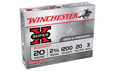 WINCHESTER SUPER-X 20GA 2.75" #3 BUCK 20 PELLETS 5RD 50BX/CS - for sale